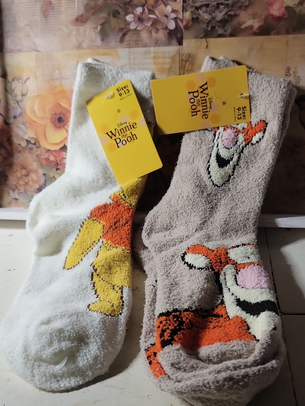 Pooh And Tigger Cozy Fuzzy Socks - Yellow & Gray
